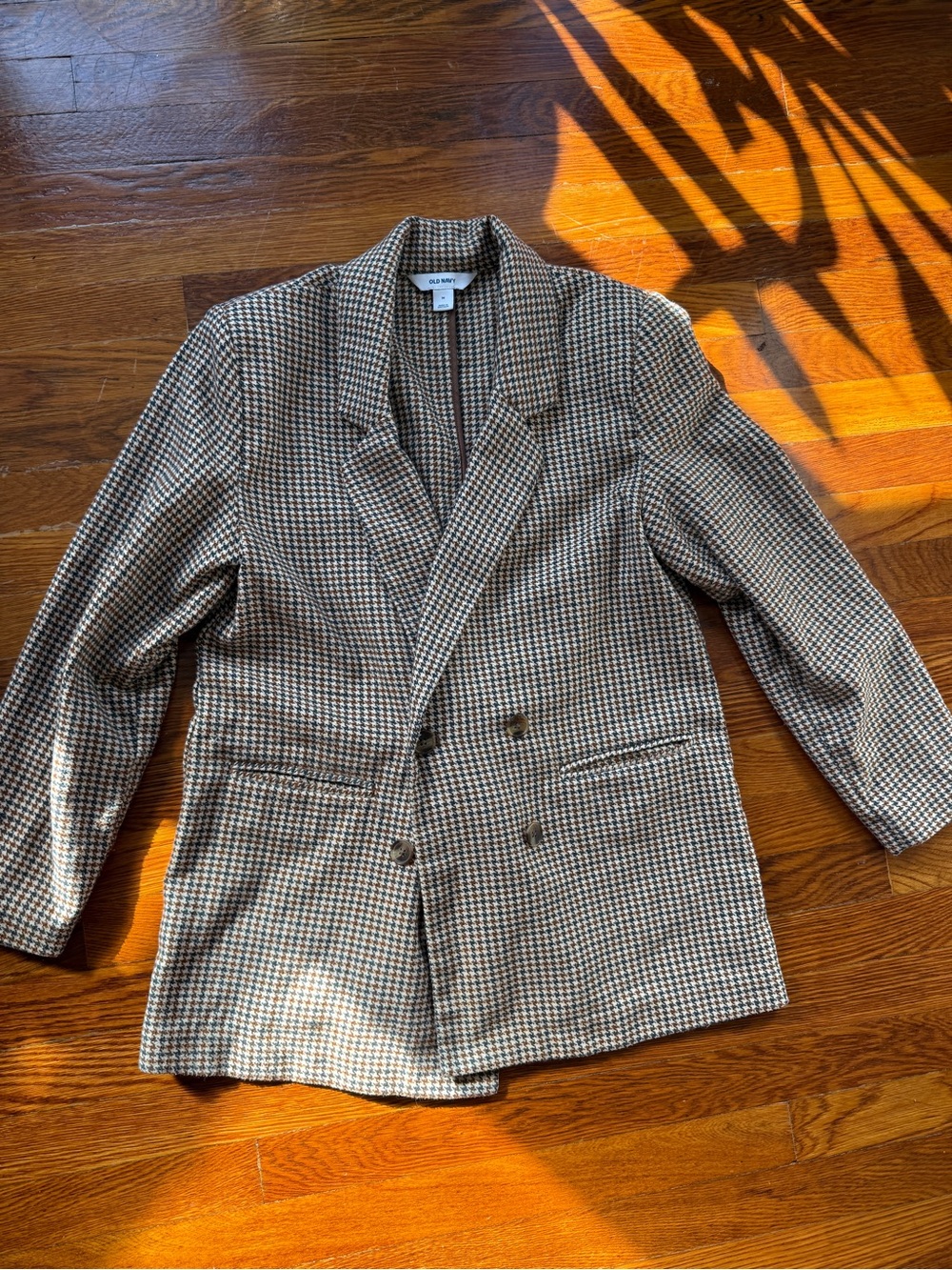 Old Navy Houndstooth Double-Breasted Blazer - Brown & Cream